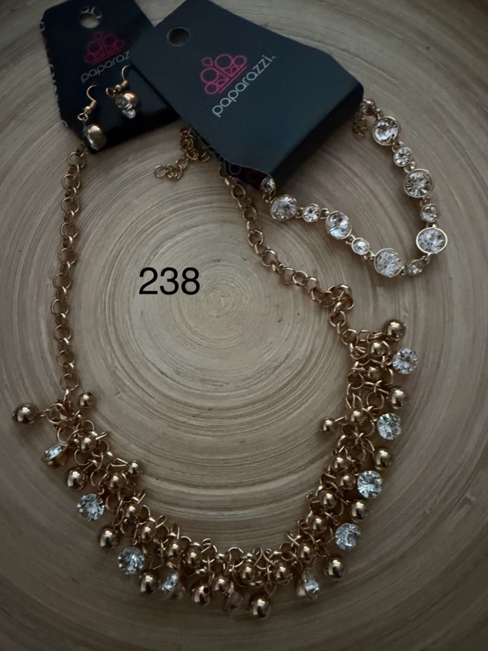 238 Paparazzi Gold Crystal Cluster Necklace and Bracelet Set